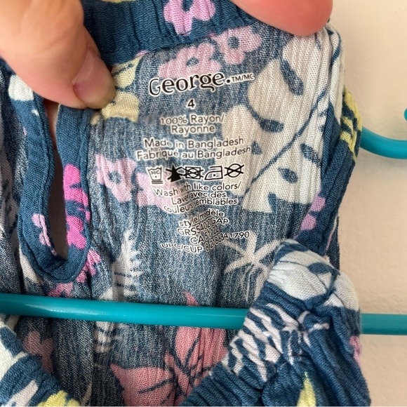 🌼 5/$25 George Girls Tropical Floral Sundress Navy Size 4 Sleeveless Rayon - Picture 3 of 6